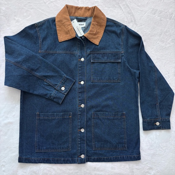 Vigoss Jackets & Blazers - VIGOSS Oversized Denim Barn Jacket with Corduroy Collar--NWT--L